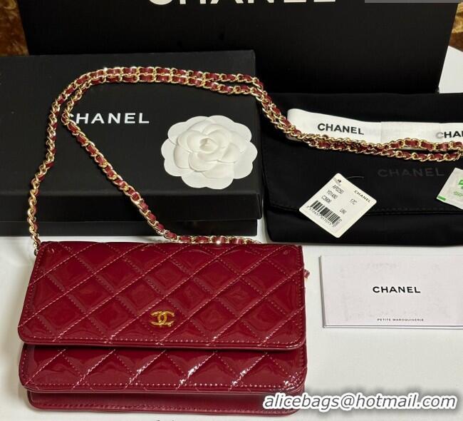 Best Product Chanel Patent Calfskin Classic Wallet on Chain WOC AP0250 Red/Gold 2025