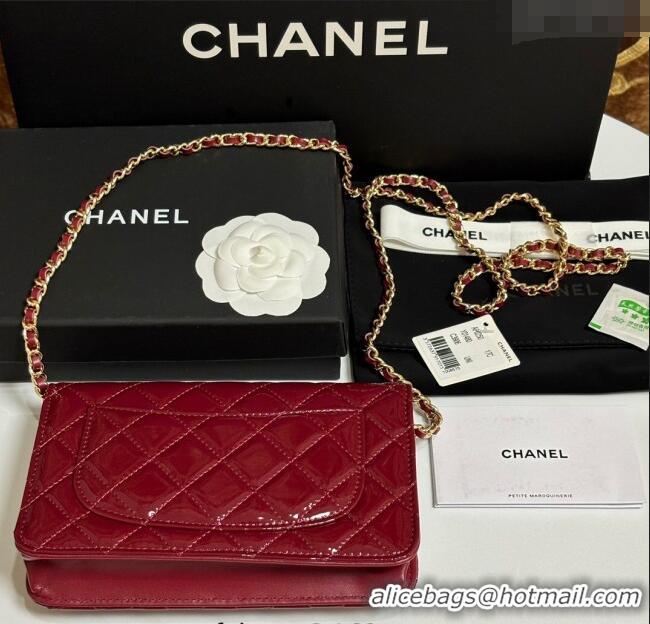 Best Product Chanel Patent Calfskin Classic Wallet on Chain WOC AP0250 Red/Gold 2025