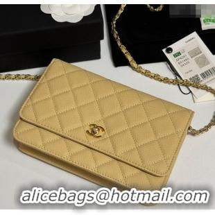 Good Quality Chanel Grained Shiny Calfskin Classic Wallet on Chain WOC AP4241 Yellow 2025