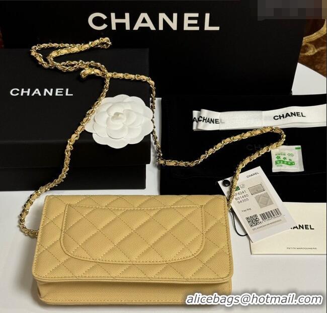 Good Quality Chanel Grained Shiny Calfskin Classic Wallet on Chain WOC AP4241 Yellow 2025