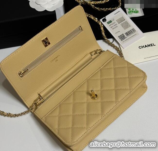 Good Quality Chanel Grained Shiny Calfskin Classic Wallet on Chain WOC AP4241 Yellow 2025