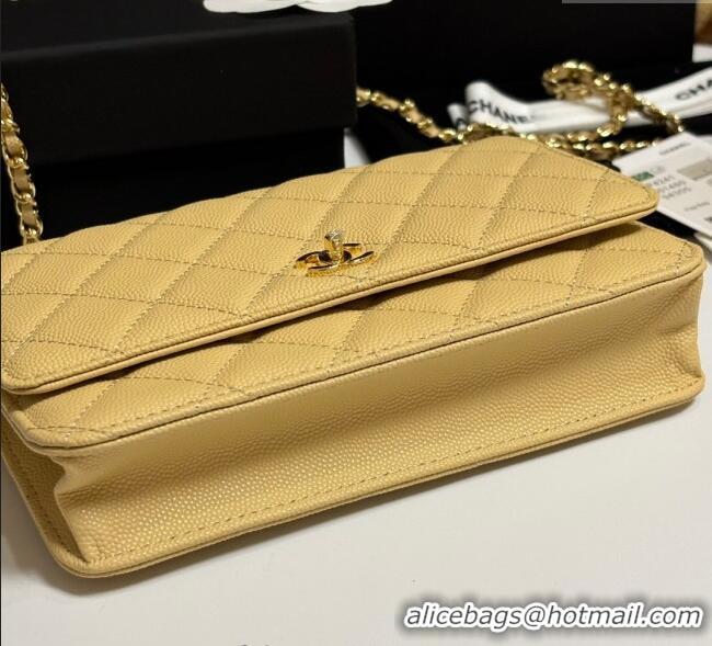 Good Quality Chanel Grained Shiny Calfskin Classic Wallet on Chain WOC AP4241 Yellow 2025