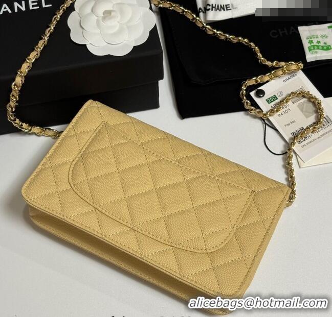 Good Quality Chanel Grained Shiny Calfskin Classic Wallet on Chain WOC AP4241 Yellow 2025