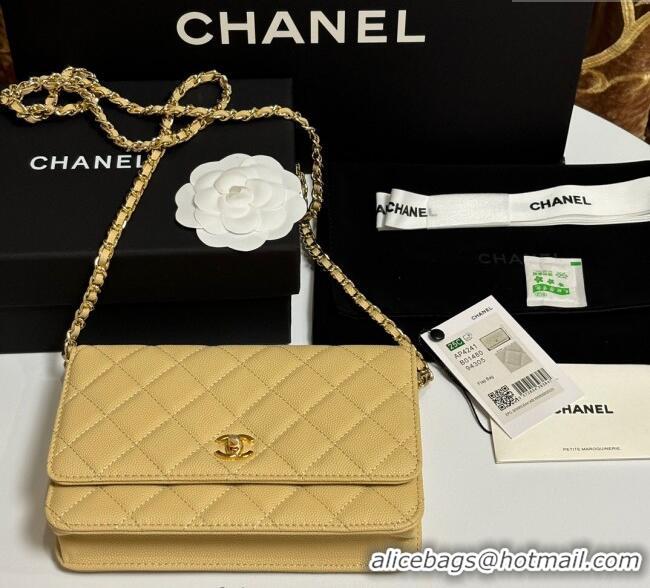 Good Quality Chanel Grained Shiny Calfskin Classic Wallet on Chain WOC AP4241 Yellow 2025