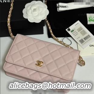 Best Price Chanel Grained Shiny Calfskin Classic Wallet on Chain WOC AP4241 Light Pink 2025