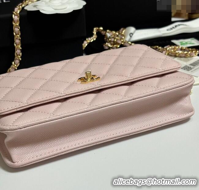 Best Price Chanel Grained Shiny Calfskin Classic Wallet on Chain WOC AP4241 Light Pink 2025