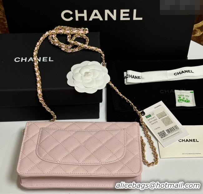 Best Price Chanel Grained Shiny Calfskin Classic Wallet on Chain WOC AP4241 Light Pink 2025