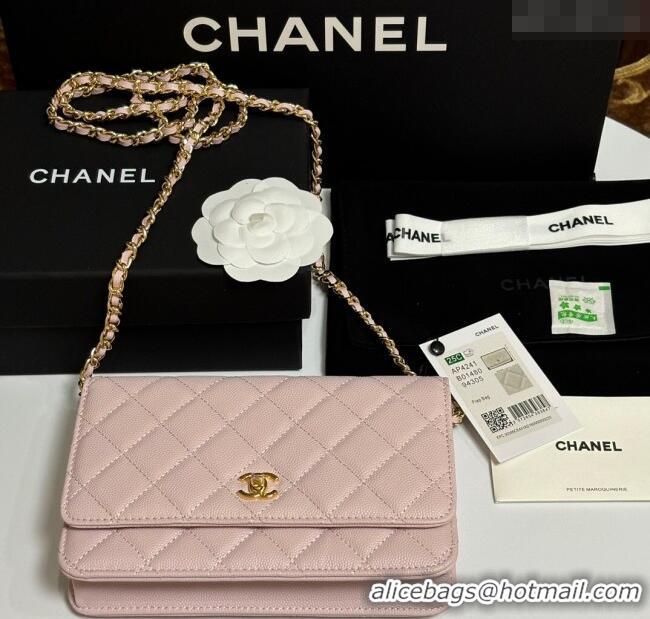 Best Price Chanel Grained Shiny Calfskin Classic Wallet on Chain WOC AP4241 Light Pink 2025