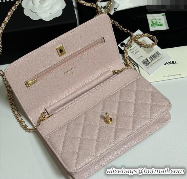 Best Price Chanel Grained Shiny Calfskin Classic Wallet on Chain WOC AP4241 Light Pink 2025