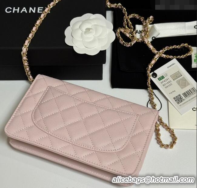 Best Price Chanel Grained Shiny Calfskin Classic Wallet on Chain WOC AP4241 Light Pink 2025