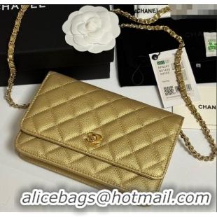 Promotional Chanel Grained Shiny Calfskin Classic Wallet on Chain WOC AP4241 Gold-Tone 2025