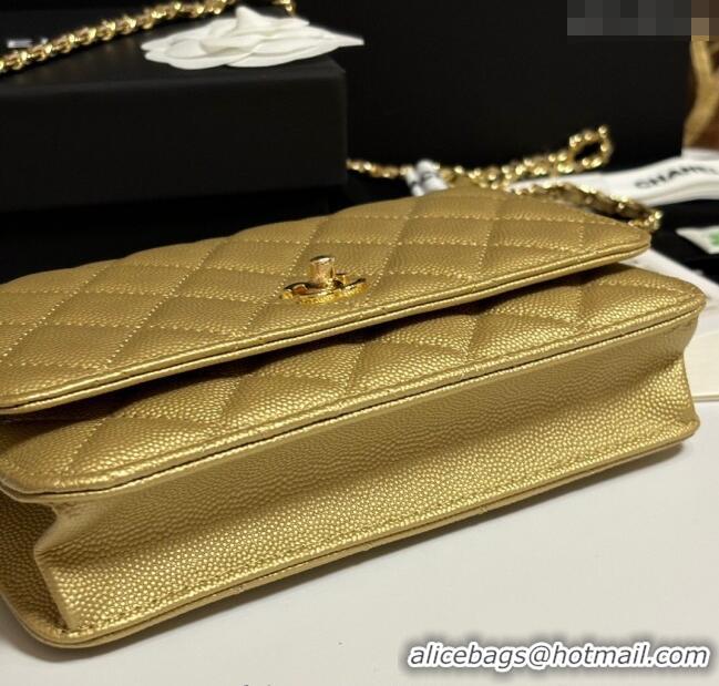 Promotional Chanel Grained Shiny Calfskin Classic Wallet on Chain WOC AP4241 Gold-Tone 2025