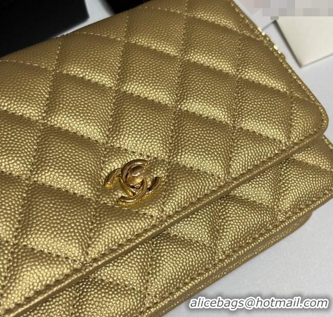 Promotional Chanel Grained Shiny Calfskin Classic Wallet on Chain WOC AP4241 Gold-Tone 2025