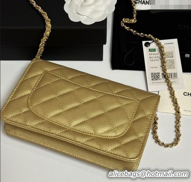 Promotional Chanel Grained Shiny Calfskin Classic Wallet on Chain WOC AP4241 Gold-Tone 2025