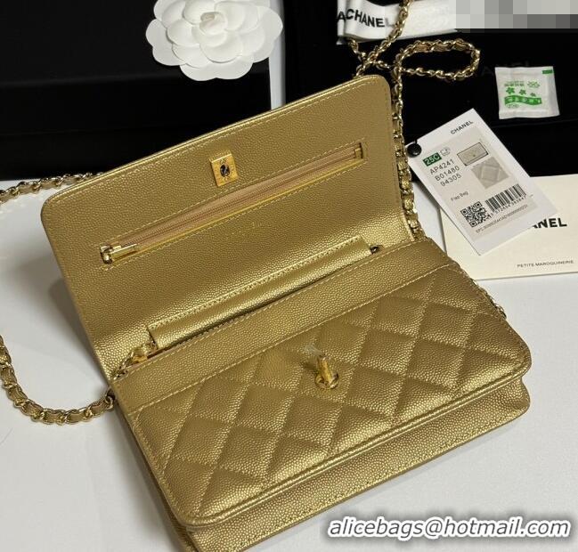 Promotional Chanel Grained Shiny Calfskin Classic Wallet on Chain WOC AP4241 Gold-Tone 2025