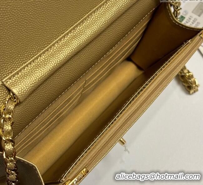 Promotional Chanel Grained Shiny Calfskin Classic Wallet on Chain WOC AP4241 Gold-Tone 2025