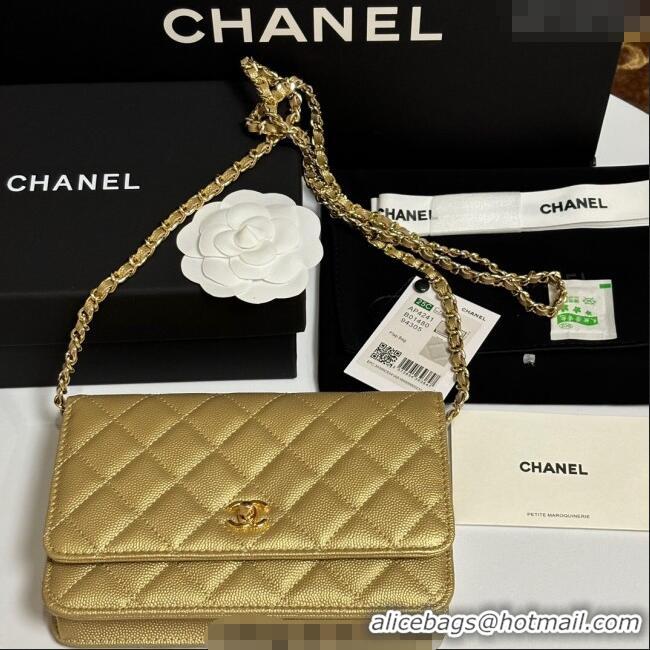 Promotional Chanel Grained Shiny Calfskin Classic Wallet on Chain WOC AP4241 Gold-Tone 2025