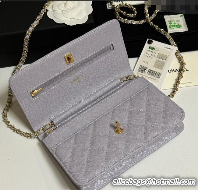 Luxury Cheap Chanel Grained Shiny Calfskin Classic Wallet on Chain WOC AP4241 Pale Purple 2025