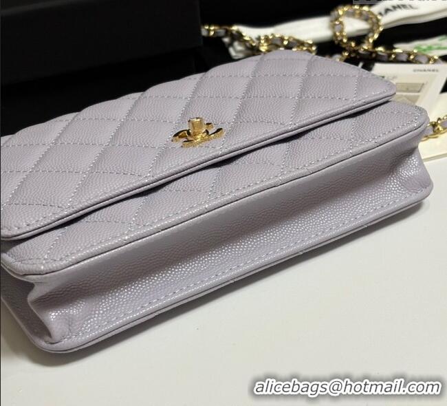 Luxury Cheap Chanel Grained Shiny Calfskin Classic Wallet on Chain WOC AP4241 Pale Purple 2025