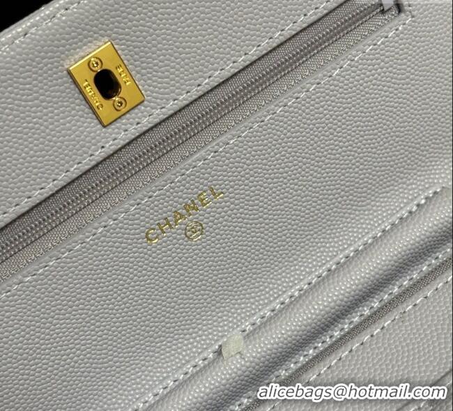 Luxury Cheap Chanel Grained Shiny Calfskin Classic Wallet on Chain WOC AP4241 Pale Purple 2025