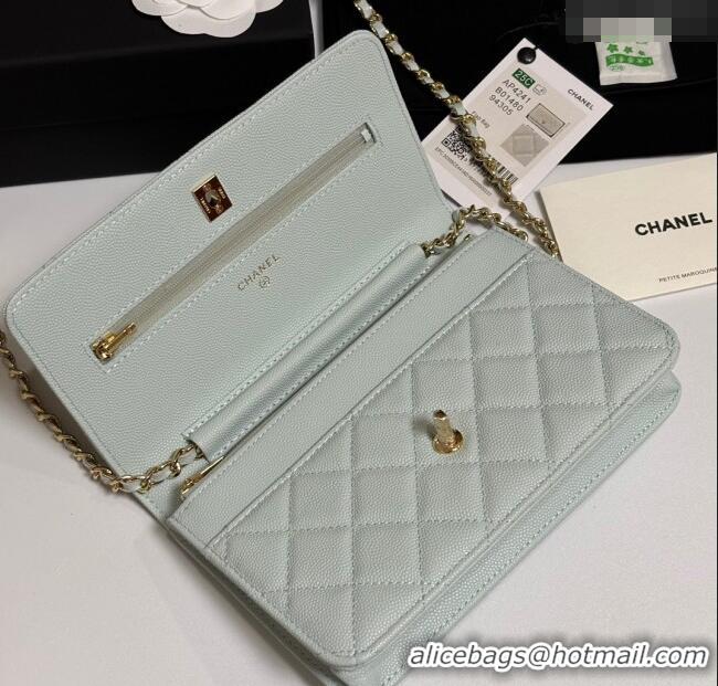 Top Design Chanel Grained Shiny Calfskin Classic Wallet on Chain WOC AP4241 Pale Green 2025