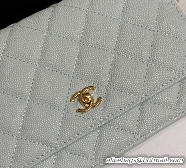 Top Design Chanel Grained Shiny Calfskin Classic Wallet on Chain WOC AP4241 Pale Green 2025