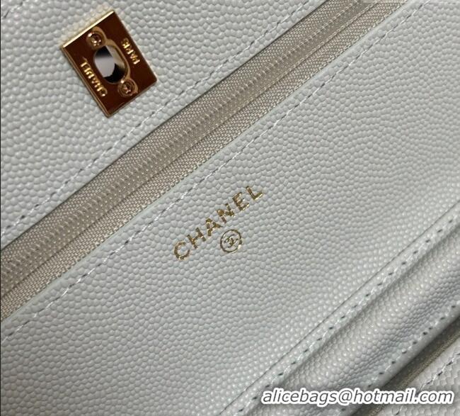 Top Design Chanel Grained Shiny Calfskin Classic Wallet on Chain WOC AP4241 Pale Green 2025