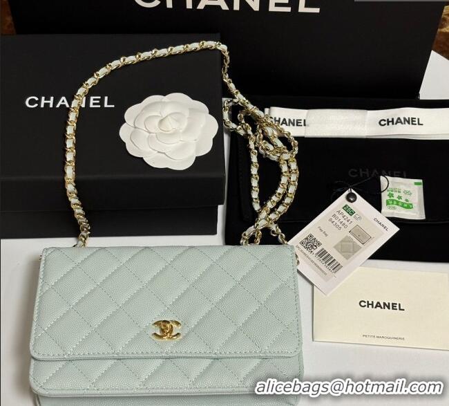 Top Design Chanel Grained Shiny Calfskin Classic Wallet on Chain WOC AP4241 Pale Green 2025
