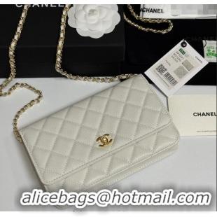 Good Taste Chanel Grained Shiny Calfskin Classic Wallet on Chain WOC AP4241 White 2025