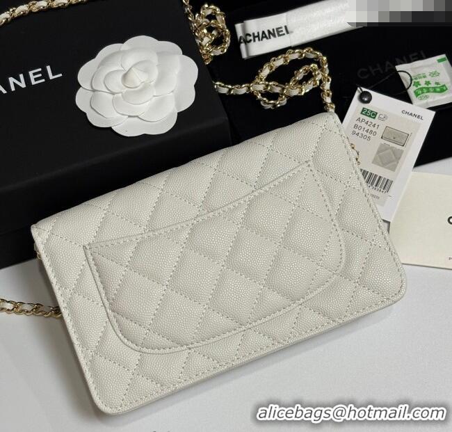Good Taste Chanel Grained Shiny Calfskin Classic Wallet on Chain WOC AP4241 White 2025