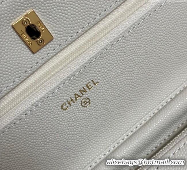 Good Taste Chanel Grained Shiny Calfskin Classic Wallet on Chain WOC AP4241 White 2025