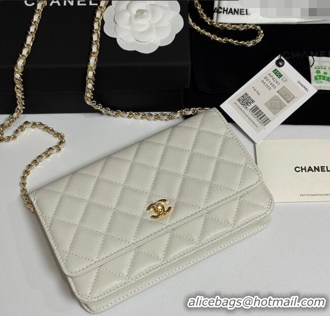 Good Taste Chanel Grained Shiny Calfskin Classic Wallet on Chain WOC AP4241 White 2025