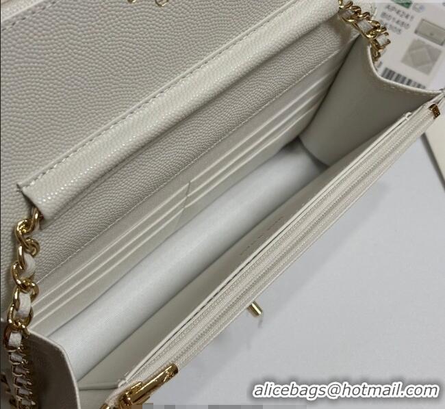 Good Taste Chanel Grained Shiny Calfskin Classic Wallet on Chain WOC AP4241 White 2025