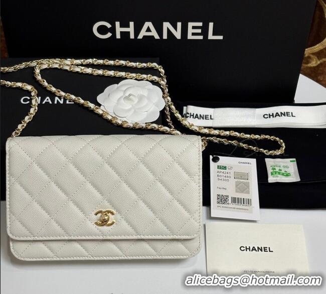 Good Taste Chanel Grained Shiny Calfskin Classic Wallet on Chain WOC AP4241 White 2025