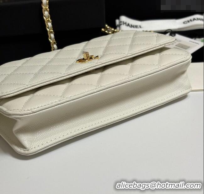 Good Taste Chanel Grained Shiny Calfskin Classic Wallet on Chain WOC AP4241 White 2025