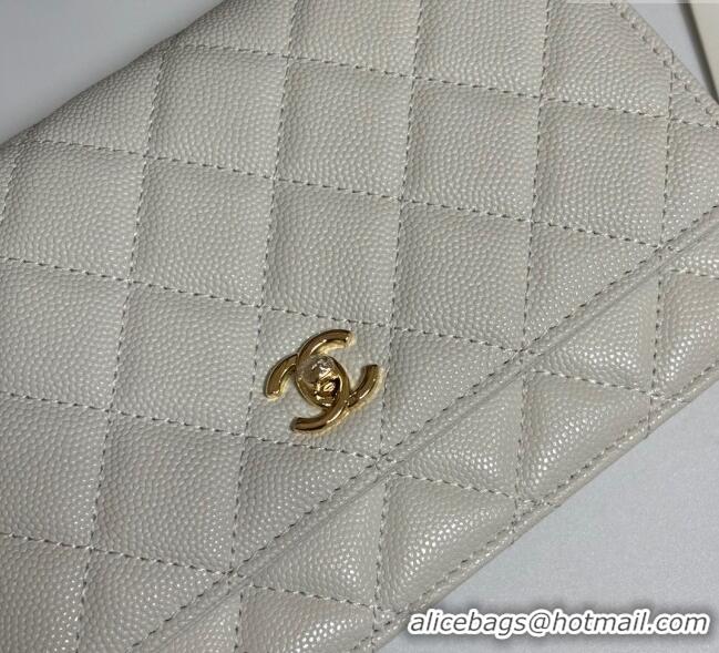 Good Taste Chanel Grained Shiny Calfskin Classic Wallet on Chain WOC AP4241 White 2025