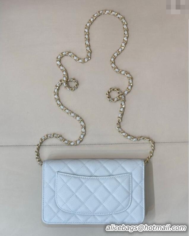 Best Product Chanel Grained Shiny Calfskin Classic Wallet on Chain WOC AP4241 Light Blue 2025