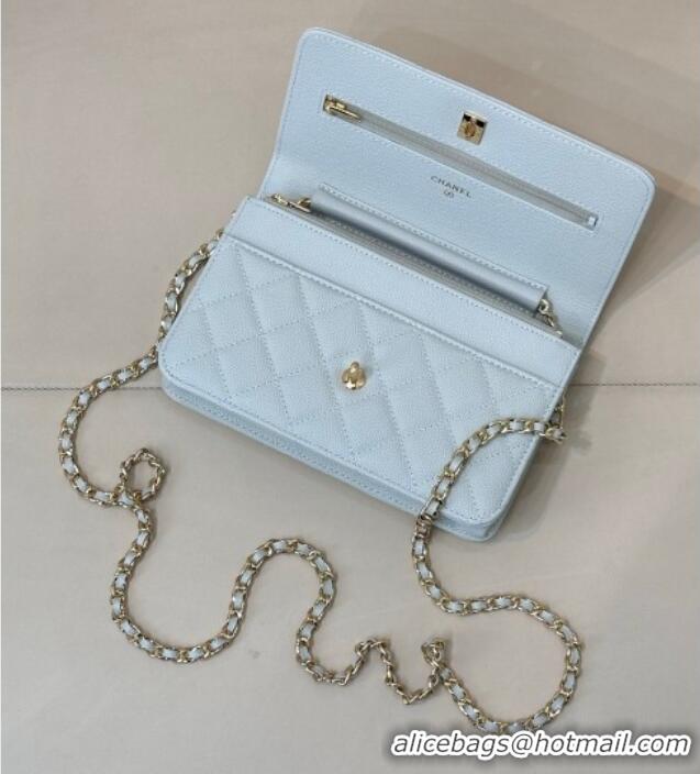 Best Product Chanel Grained Shiny Calfskin Classic Wallet on Chain WOC AP4241 Light Blue 2025