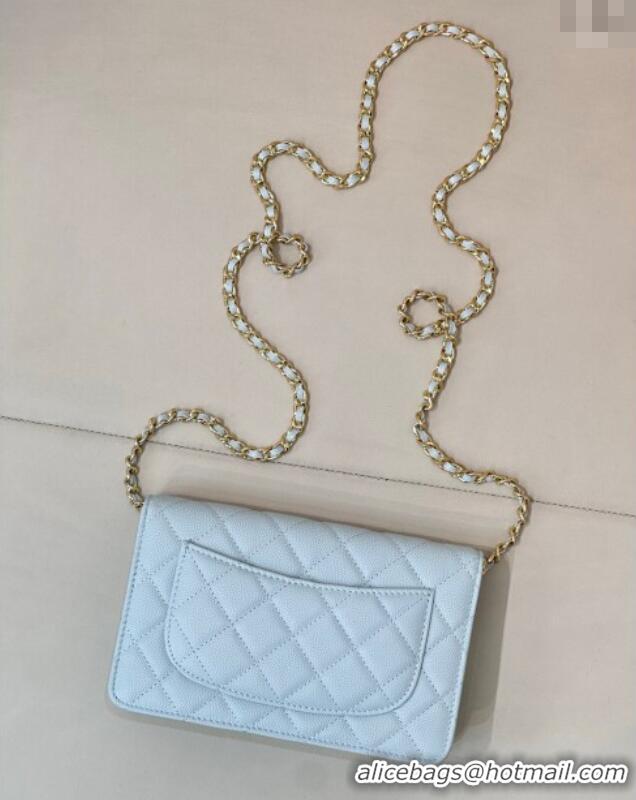 Best Product Chanel Grained Shiny Calfskin Classic Wallet on Chain WOC AP4241 Light Blue 2025