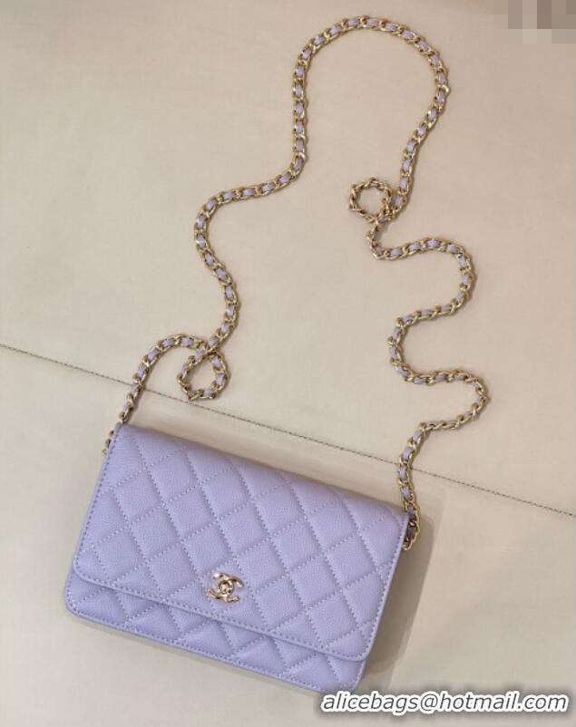 Best Design Chanel Grained Shiny Calfskin Classic Wallet on Chain WOC AP4241 Light Purple 2025