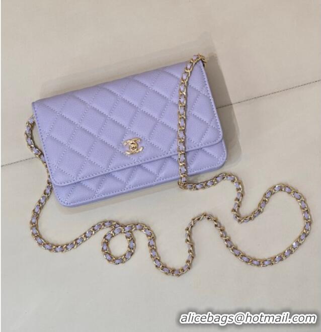 Best Design Chanel Grained Shiny Calfskin Classic Wallet on Chain WOC AP4241 Light Purple 2025