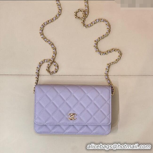 Best Design Chanel Grained Shiny Calfskin Classic Wallet on Chain WOC AP4241 Light Purple 2025