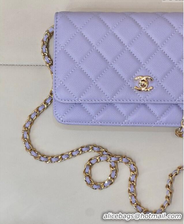 Best Design Chanel Grained Shiny Calfskin Classic Wallet on Chain WOC AP4241 Light Purple 2025