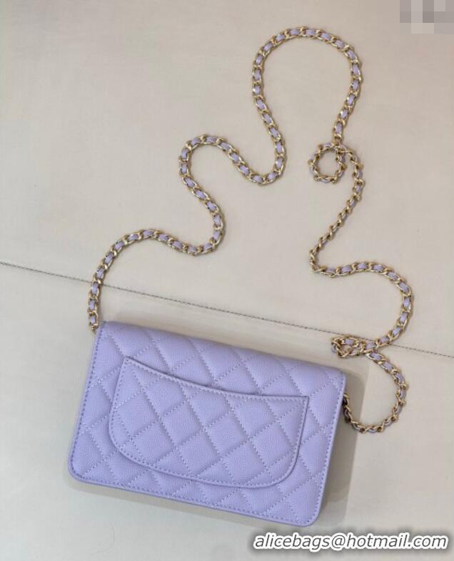 Best Design Chanel Grained Shiny Calfskin Classic Wallet on Chain WOC AP4241 Light Purple 2025