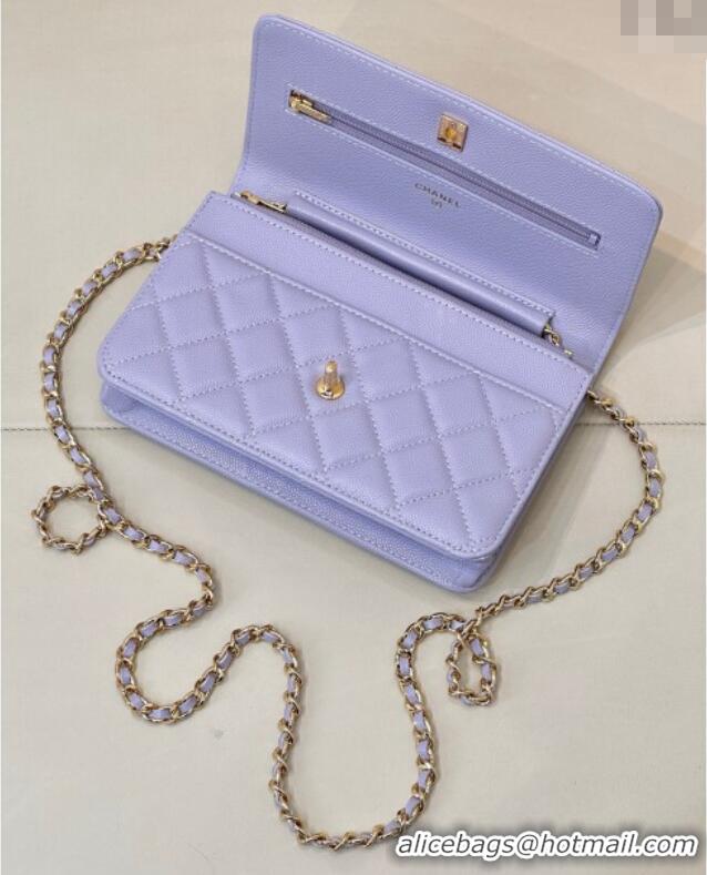 Best Design Chanel Grained Shiny Calfskin Classic Wallet on Chain WOC AP4241 Light Purple 2025