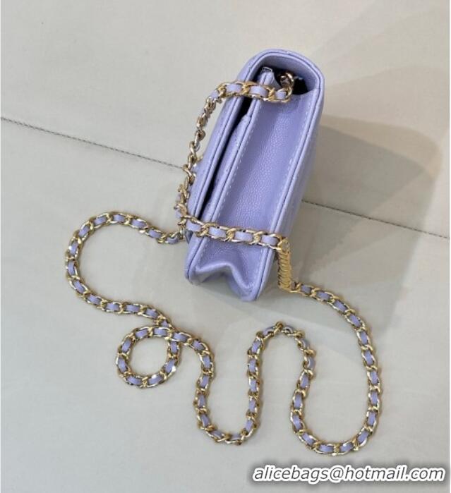 Best Design Chanel Grained Shiny Calfskin Classic Wallet on Chain WOC AP4241 Light Purple 2025