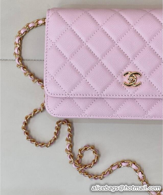 Top Quality Chanel Grained Shiny Calfskin Classic Wallet on Chain WOC AP4241 Pink 2025