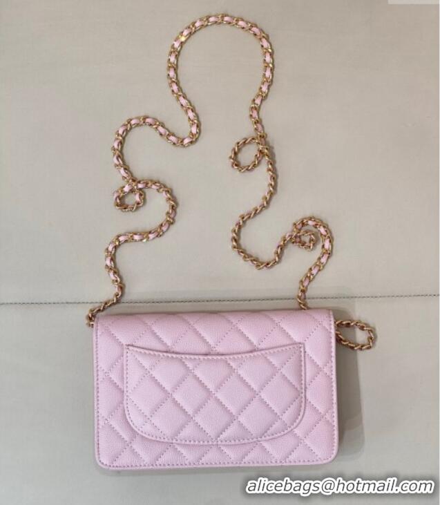 Top Quality Chanel Grained Shiny Calfskin Classic Wallet on Chain WOC AP4241 Pink 2025