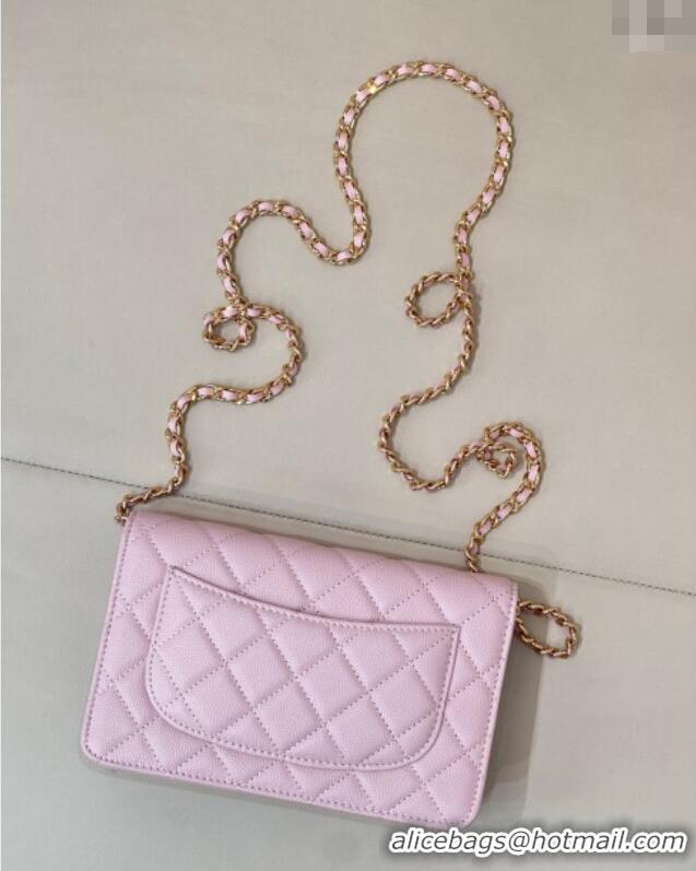 Top Quality Chanel Grained Shiny Calfskin Classic Wallet on Chain WOC AP4241 Pink 2025