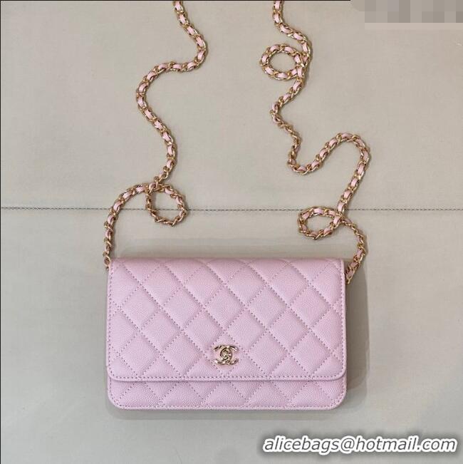Top Quality Chanel Grained Shiny Calfskin Classic Wallet on Chain WOC AP4241 Pink 2025